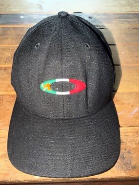 Oakley Black Flexfit Cap with Red and White Logo Accents